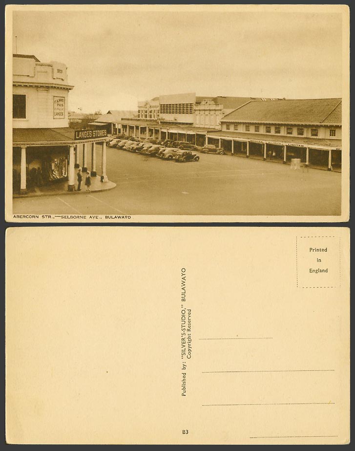 Rhodesia Old Postcard Bulawayo Abercorn Street Selborne Avenue Langes Stores Car