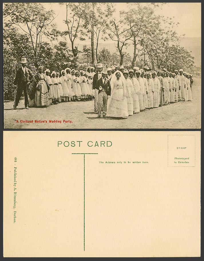 South Africa Old Postcard Durban Groom Brides A Civilized Native's Wedding Party