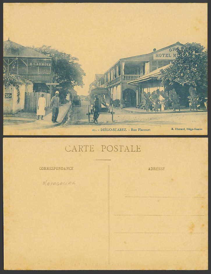 Diego-Suarez Madagascar Old Postcard Rue Flacourt Street View Police Cacti Hotel