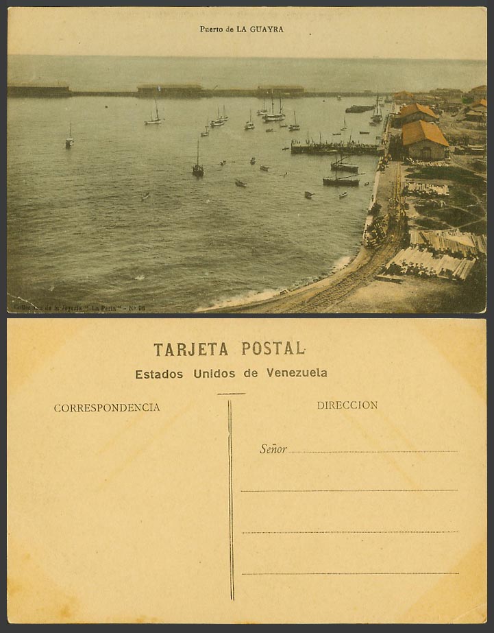 Venezuela Old Postcard Puerto de La Guayra Guaira Harbour, Boats Street Panorama