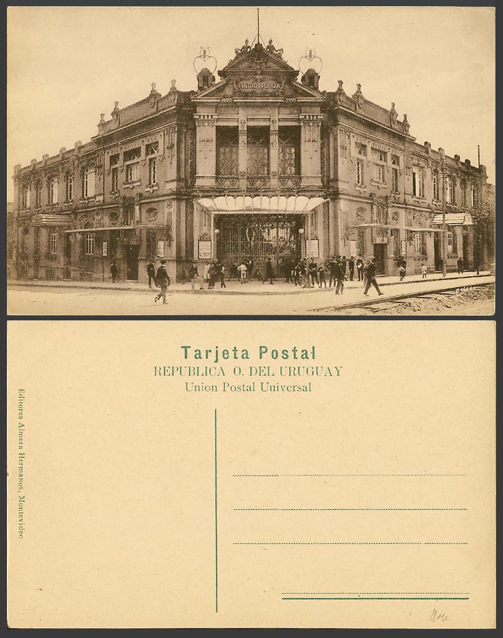 Uruguay Old Postcard Teatro Urquiza, Theatre Entrance, Street Scene, Montevideo