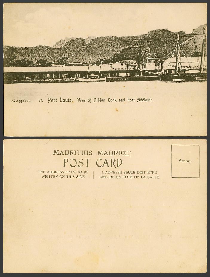 Mauritius Old Postcard Port Louis View of Albion Dock and Fort Adelaide Fortress