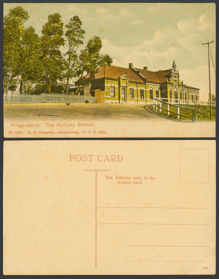South Africa Old Colour Postcard Krugersdorp, The Railway Station, Train Station
