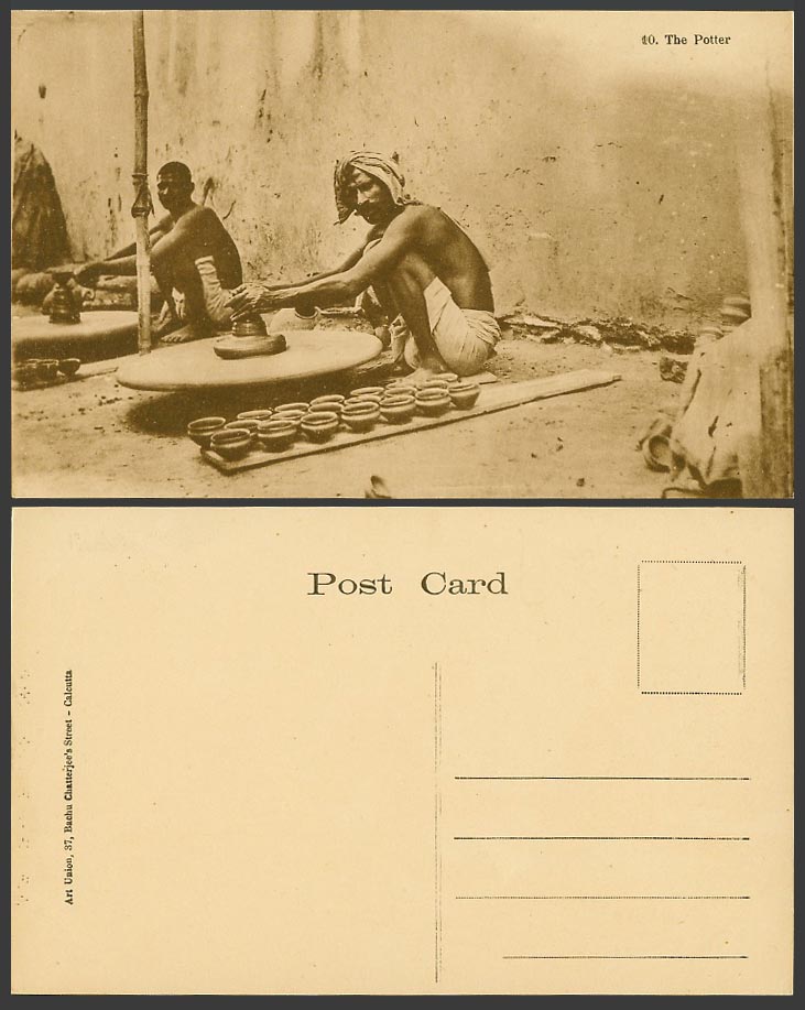 India Old Postcard The Potter at Work Wheel Throwing Pottery Vessels Ethnic Life