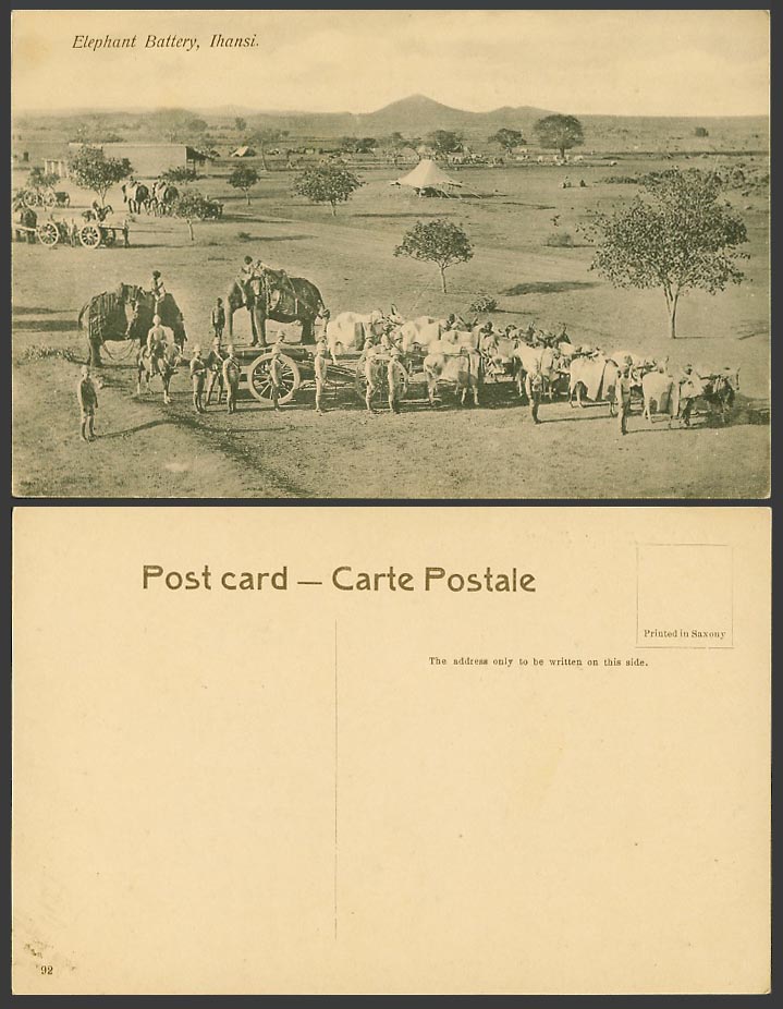 India Old Postcard Jhansi, Elephant Battery, Elephants, Military Soldiers Ihansi