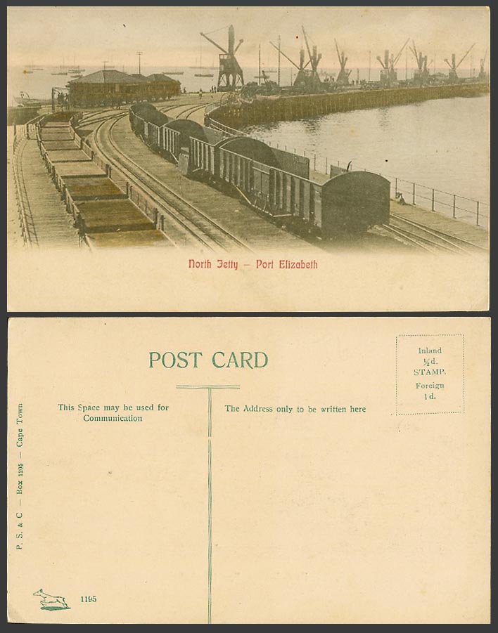 South Africa Old Postcard Port Elizabeth North Jetty Train Railway Station Boats