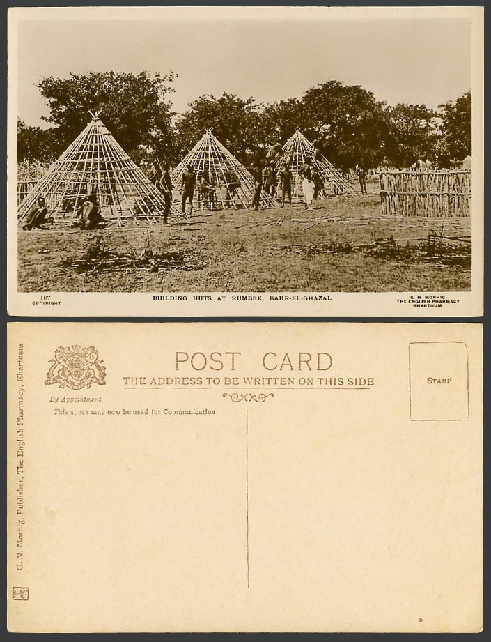 Sudan Old Real Photo Postcard Natives Building Huts at Rumbek, Bahr el Ghazal RP