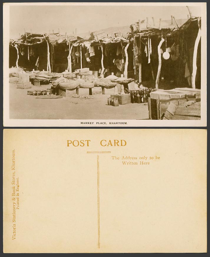 Sudan Old Real Photo Postcard Khartoum Market Place Roadside Stalls Shops Stores