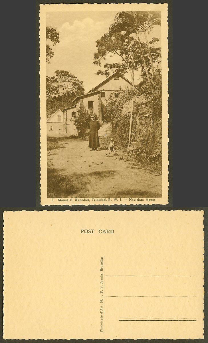 Trinidad BWI Old Postcard Mount S. Benedict Noviciate House, Priest & Dog Street