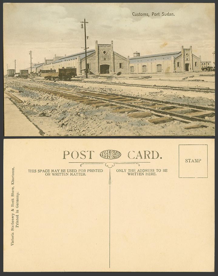 Sudan Old Hand Tinted Postcard Customs Port Sudan Railroad Train Railway Station