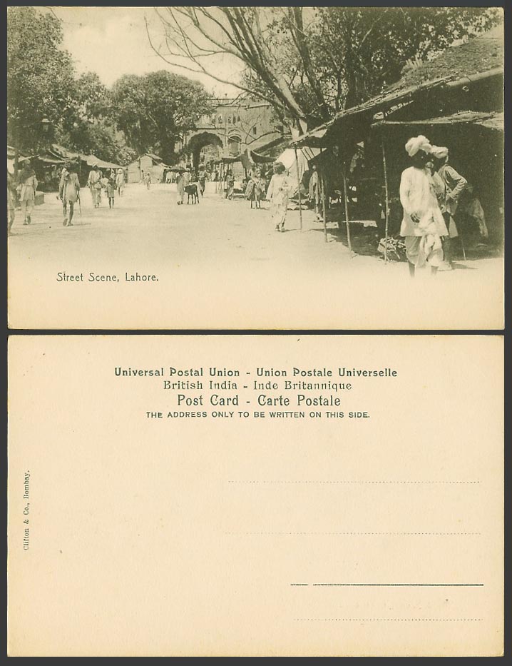 Pakistan India Old Postcard Lahore Street Scene Market Bazaar Bazar towards Gate