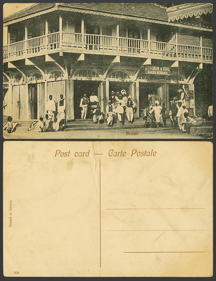 India Old Postcard Deolali K. Tikaram & Sons General Merchants Native Men Donkey