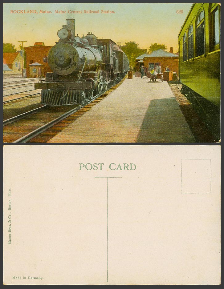 USA Old Colour Postcard Rockland Maine Central Railroad Station Locomotive Train
