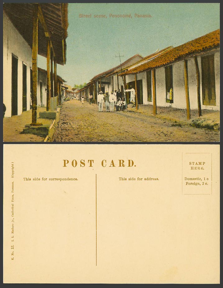 Panama Old Colour Postcard Penonomé Penonome Street Scene, Native Houses and Men