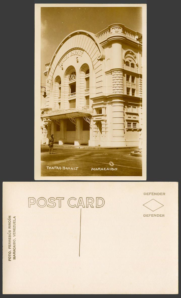Venezuela Old Real Photo Postcard Maracaibo Teatro Baralt Theatre, Police Street