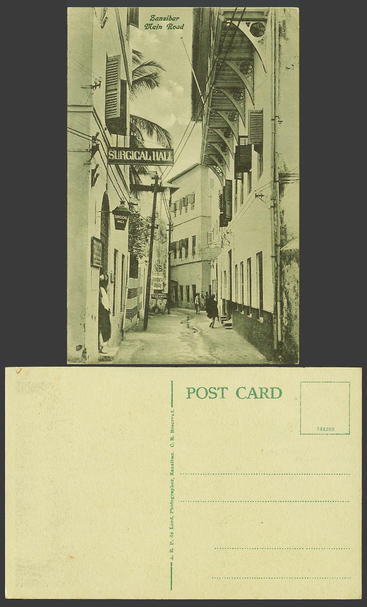 Zanzibar Old Postcard Main Road Street Scene Surgical Hall Buchanan's B&W Whisky