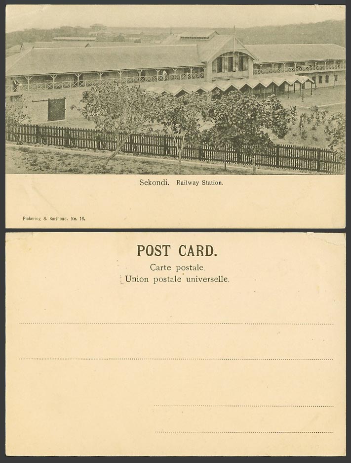 Gold Coast Ghana Old UB Postcard Sekondi Railway Station Train Station Rail N.16