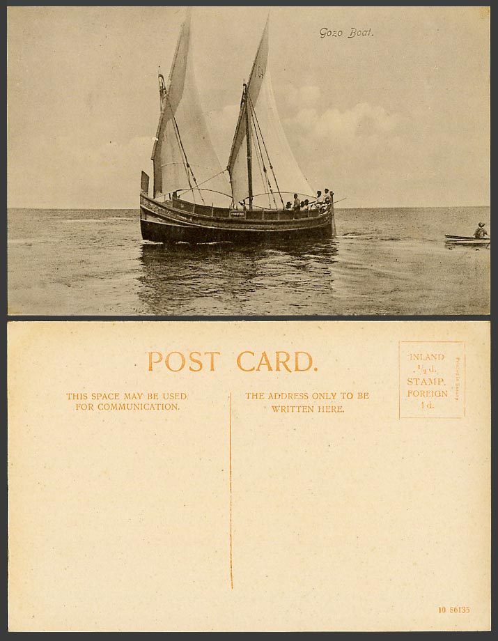 Malta Old Postcard Gozo Boat, Native Maltese Sailing Vessel, Shipping 10 86135