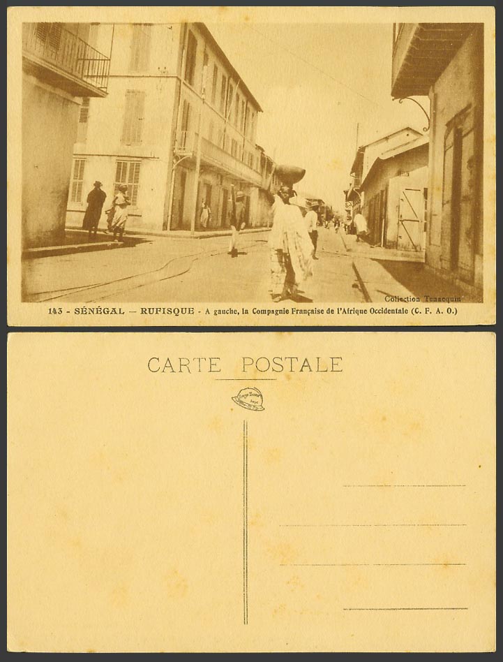 Senegal Old Postcard Rufisque Street Scene & C.F.A.O. French West Africa Company