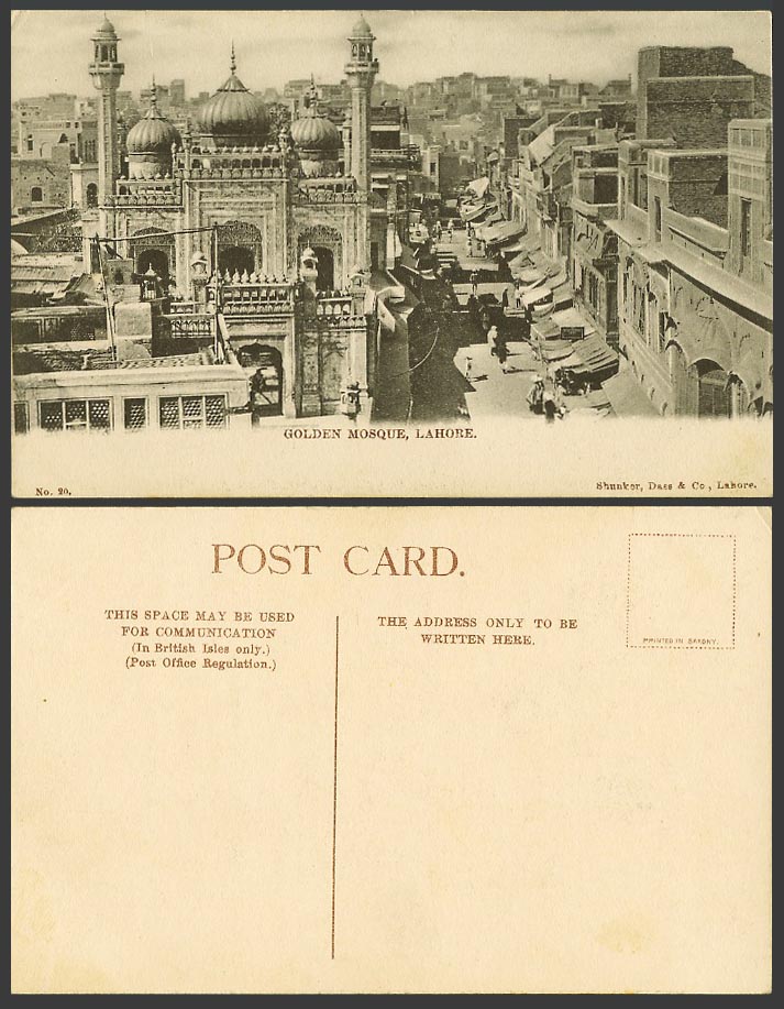 Pakistan Old Postcard Lahore Golden Mosque Street Scene Gate Gates British India