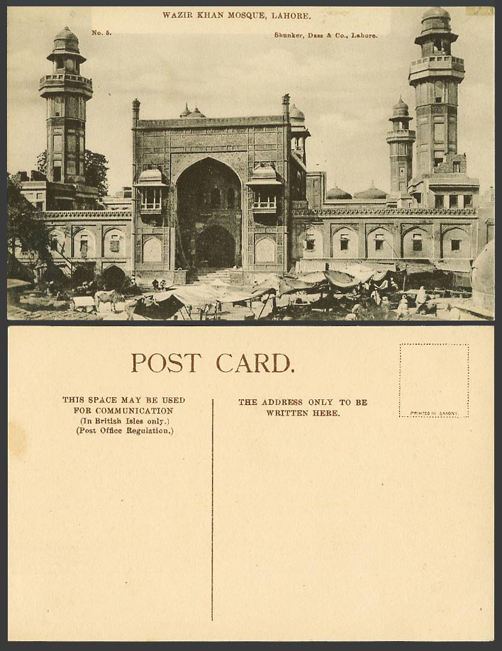 Pakistan British India Old Postcard Lahore Wazir Khan Mosque, Gate Cattle Market