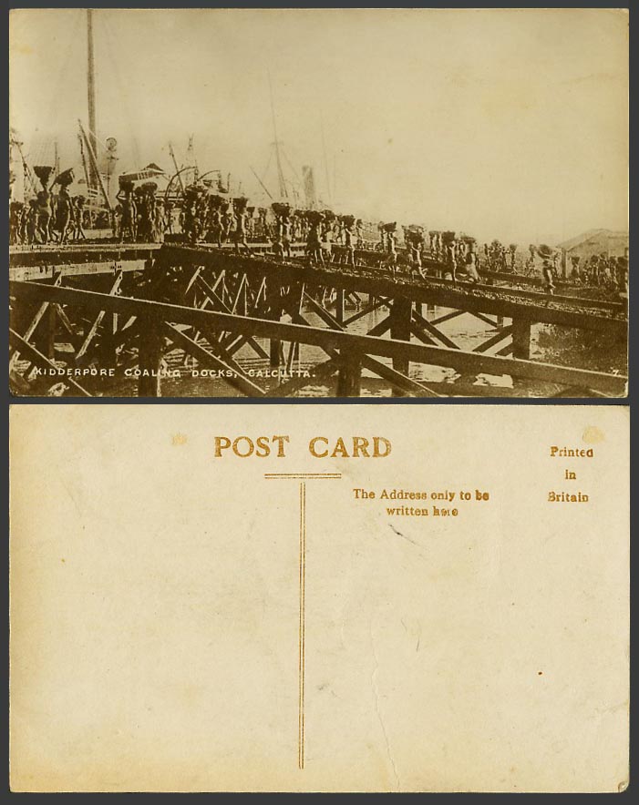 India Old R Photo Postcard Kidderpore Coaling Docks Calcutta Coolies Carry Coals