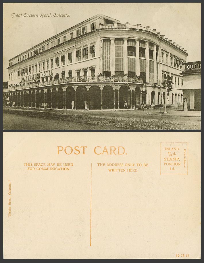 India Old Postcard Great Eastern Hotel, Calcutta, Street Scene, Nissim Bros.