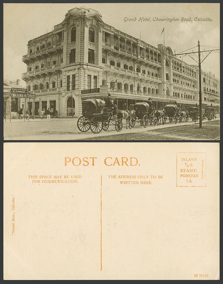 India Old Postcard Grand Hotel Chowringhee Road Calcutta, Gymkhana-Kit Billiards