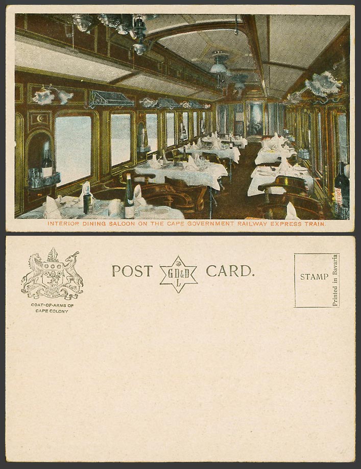 South Africa - Dining Room on Cape Government Railway Express Train Old Postcard