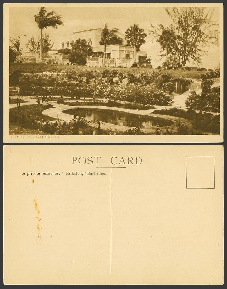 Barbados Old Postcard Erdiston A Private Residence Garden Gardens Palm Trees BWI