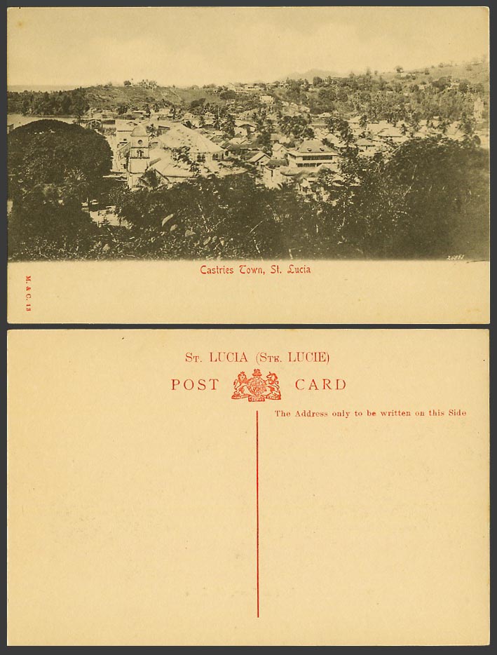 Saint Lucia St. Lucia Old Postcard Castries Town General View Panorama M.& C. 13
