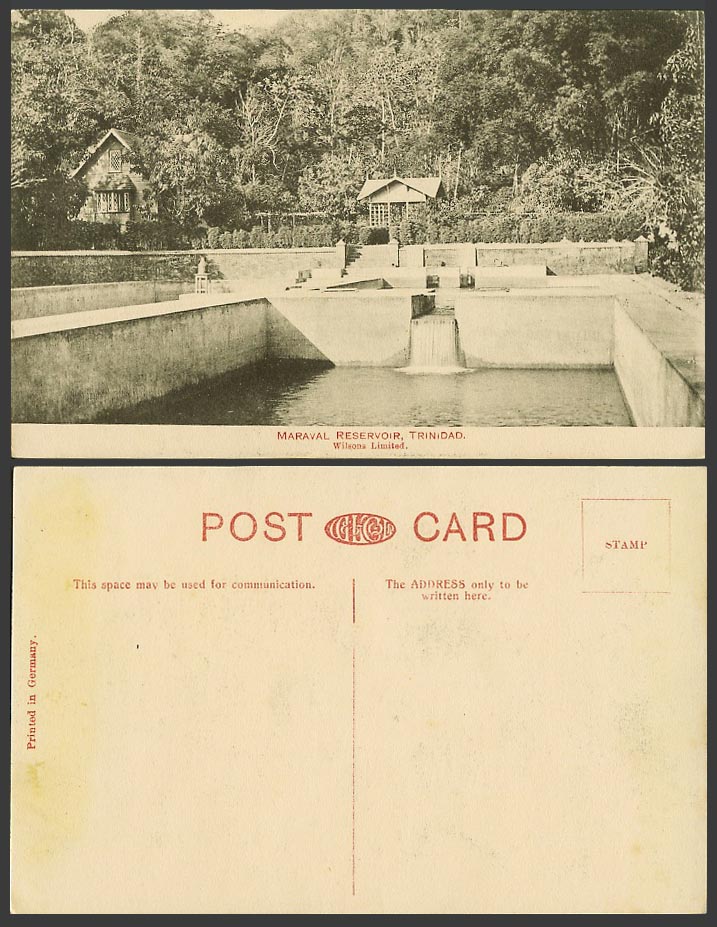 Trinidad B.W.I. Old Postcard Maraval Reservoir, Port of Spain, Wilsons Limited