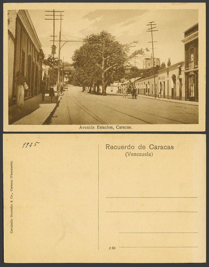 Venezuela 1925 Old Postcard Caracas Avenida Estacion Street View Railway Station