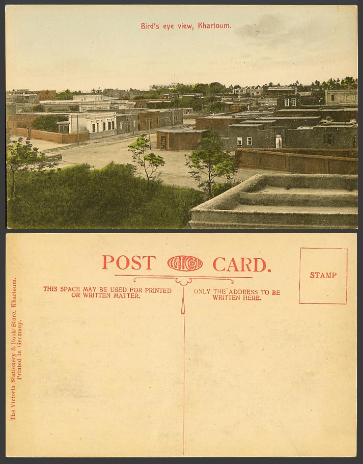 Sudan Old Hand Tinted Postcard Khartoum, Bird's Eye View, Street Scene, Panorama