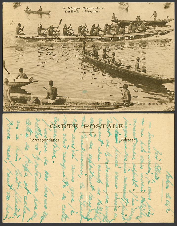 Senegal Old Postcard Dakar Piroguiers Boatmen Rowing Native Boat Canoe 1905 Race