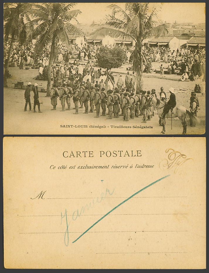 Senegal Saint Louis Old Postcard Military Soldiers Tirailleurs Senegalais, Horse