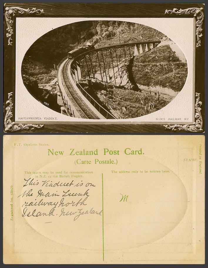 New Zealand Old Postcard Hapuawhenua Viaduct Locomotive Train NIMT Railway Bridg