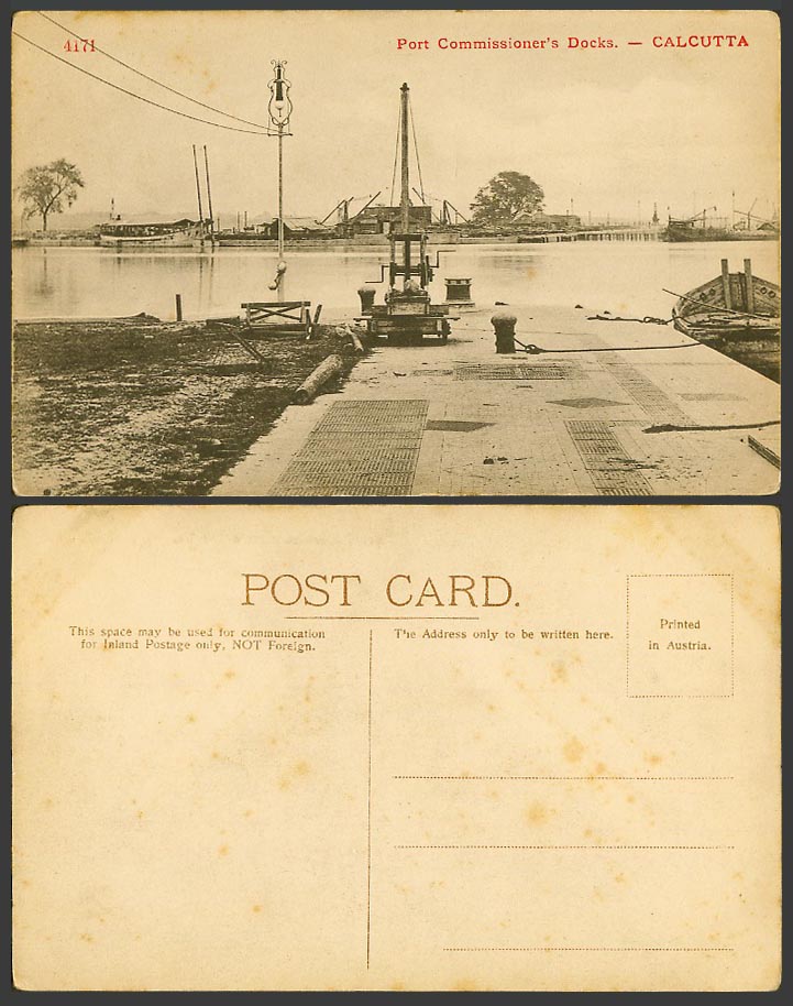 India Old Postcard Calcutta, Port Commissioners Commissioner's Dock, Ships Boats