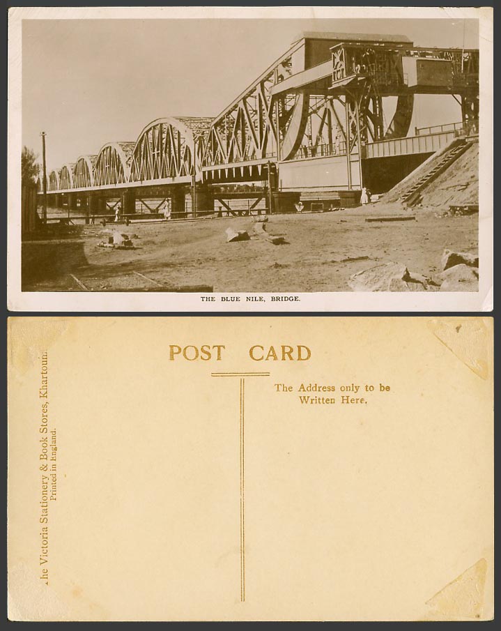 Sudan Old Real Photo Postcard Khartoum Truss Bridge on The Blue Nile River Scene
