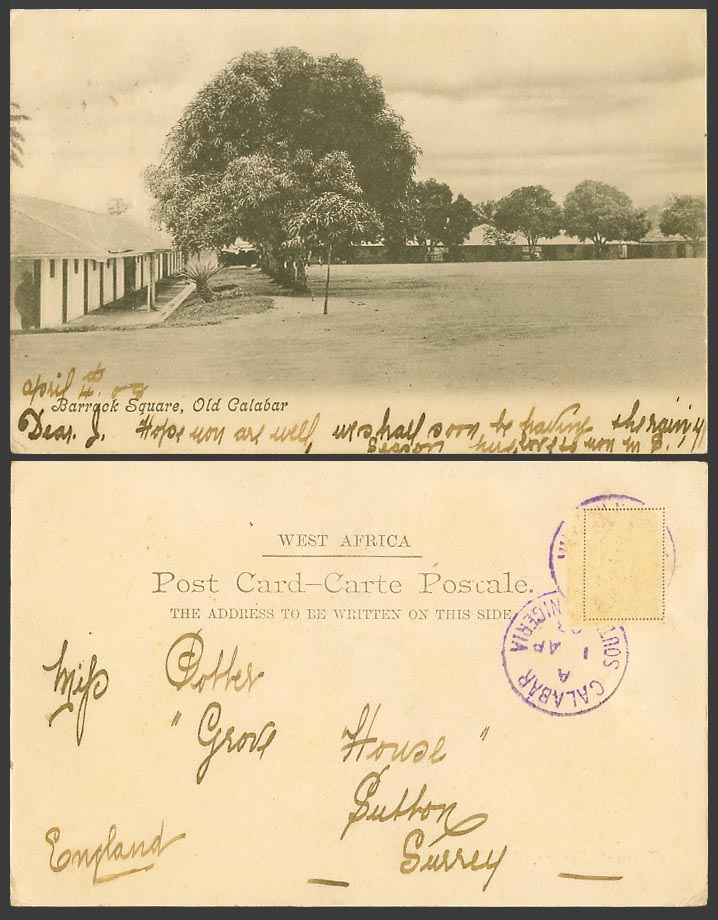 Nigeria S. 1908 Vintage UB Postcard Barrack Square Old Calabar Military Barracks
