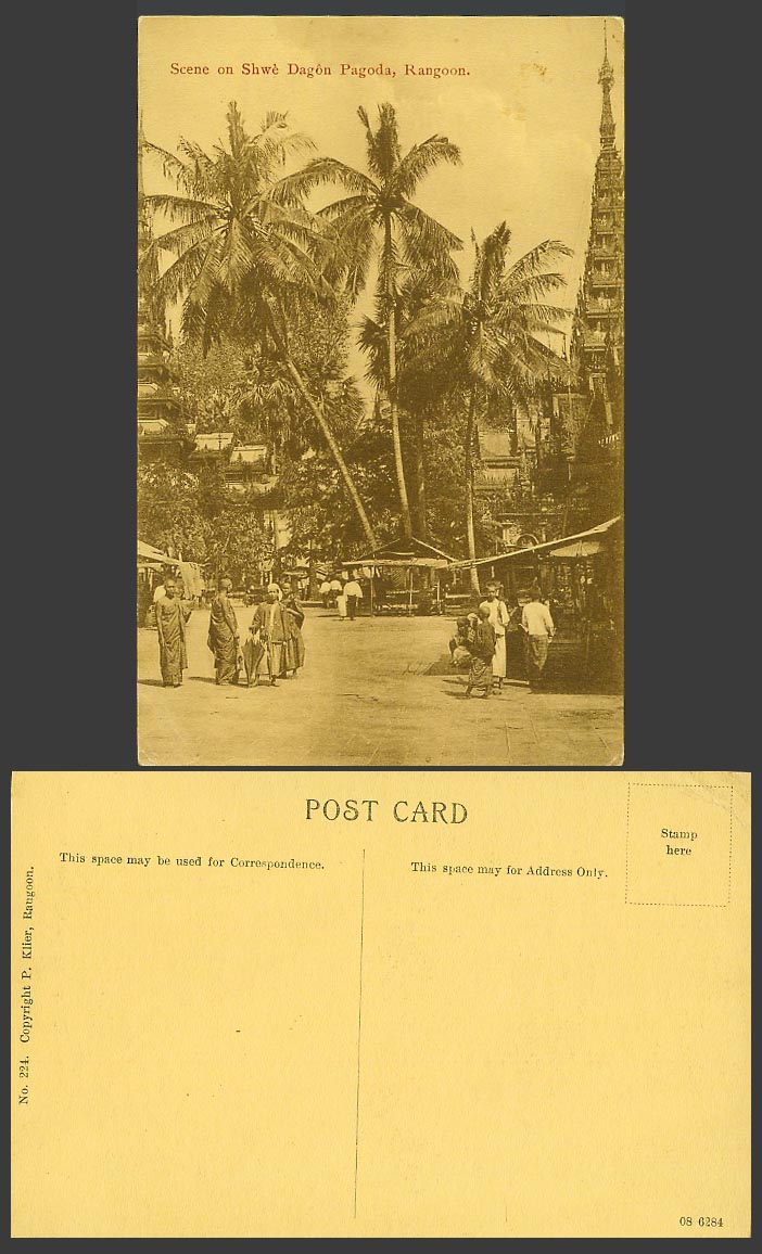 Burma Old Postcard Shwe Dagon Pagoda Rangoon, Burmese Temple Native Monks Street