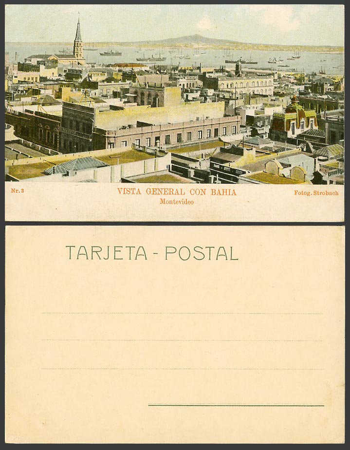 Uruguay Old UB Postcard Montevideo, Vista General Con Bahia, Harbour Ships Boats