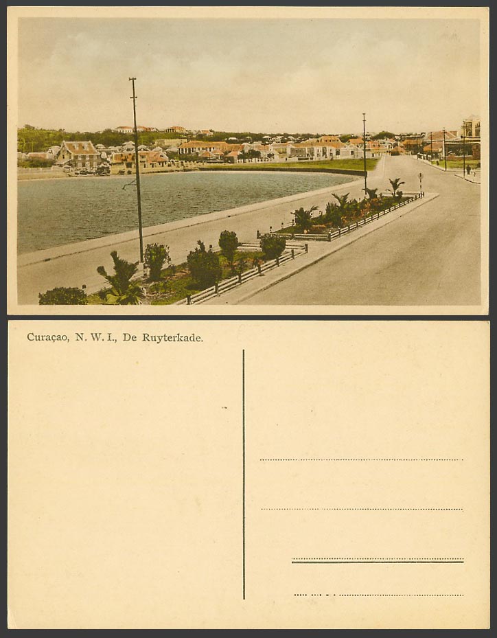 Curacao D.W.I. Old Colour Postcard De Ruyterkade, N.W.I., Street Scene, Panorama
