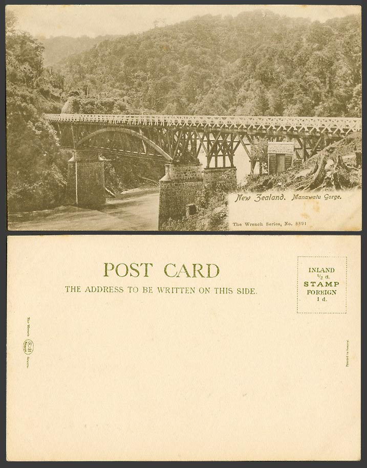 New Zealand Old UB Postcard Manawatu Gorge, Railway Bridge over River Scene 8891