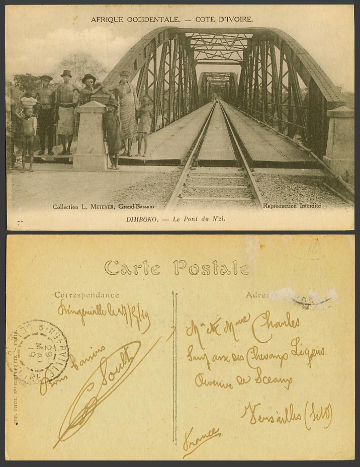 Ivory Coast 1919 Old Postcard Dimboko, Le Pont du N'zi Bridge, Group of Natives