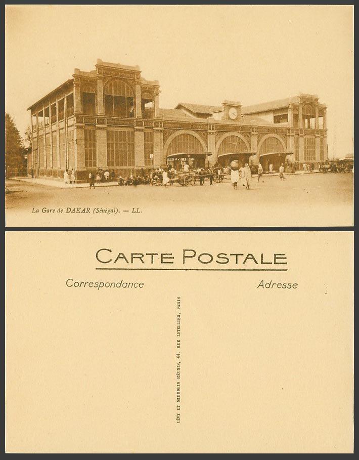 Senegal Old Postcard La Gare de Dakar Train Railway Station Horse Cart Clock L.L