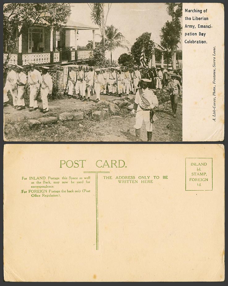 Sierra Leone Old Postcard Marching of Liberian Army Emancipation Day Celebration