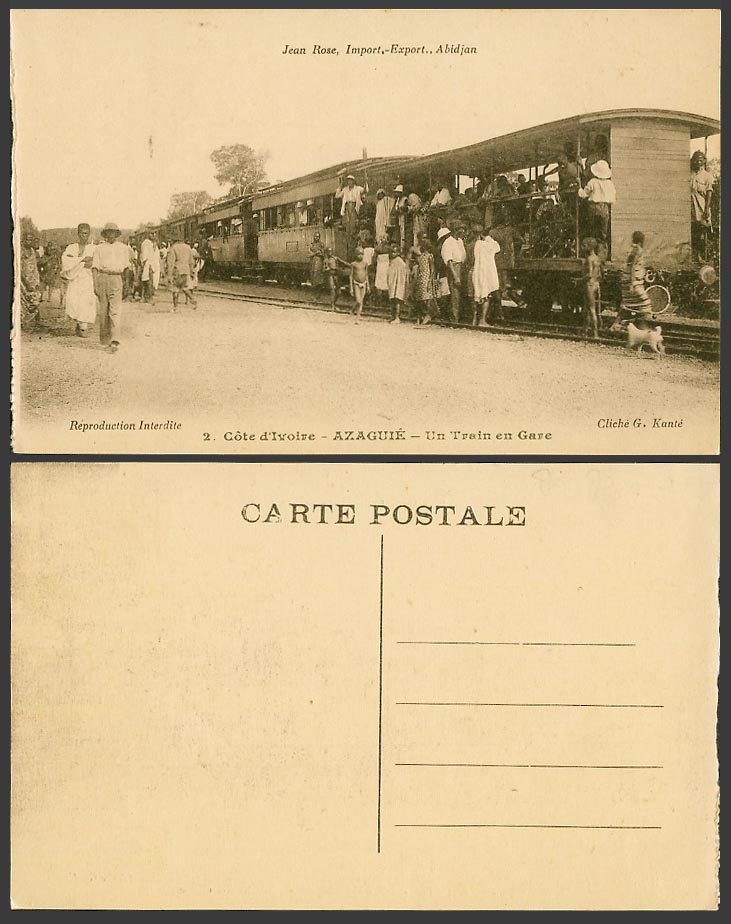 Ivory Coast Old Postcard Azaguie Azaguié, Un Train en Gare, Railway Station, Dog