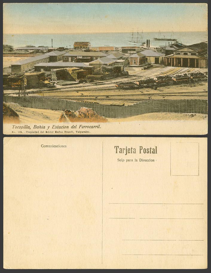 Chile Old Postcard Tocopilla Bahia Estacion de Ferrocarril Railway Train Station