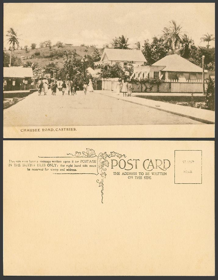 Saint St. Lucia Old Postcard Chaussee Chausee Road, Castries, Street Scene, Hill